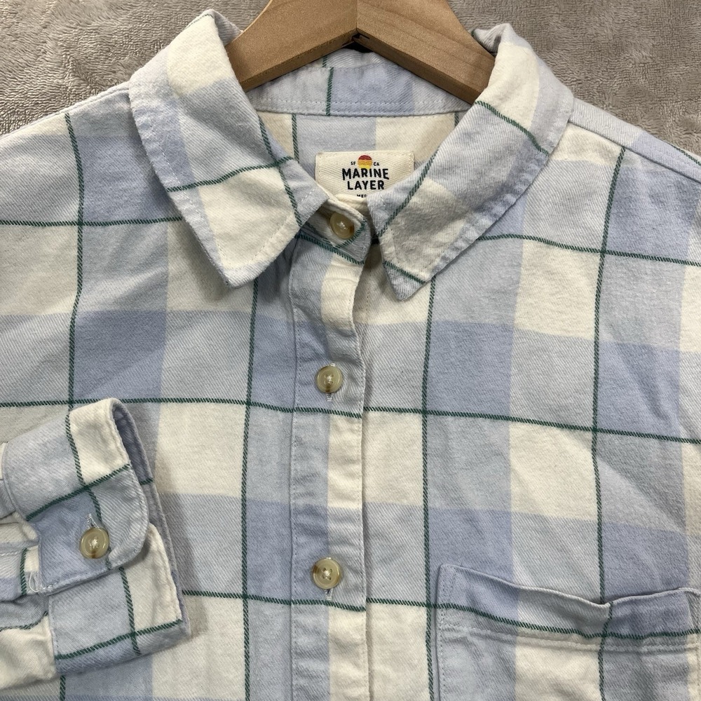 Marine Layer Womens M Blue Plaid Long Sleeve Button Down Flannel Shirt